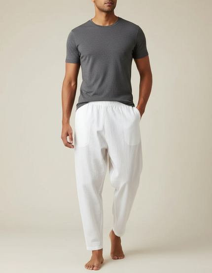 Pantalon En Lin Blanc Large Homme