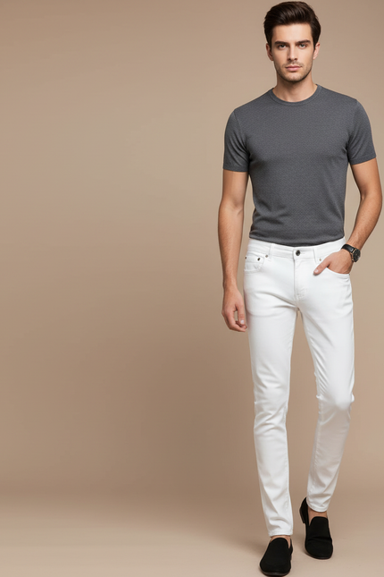 Pantalon Blanc Homme Slim Coton Stretch Casual