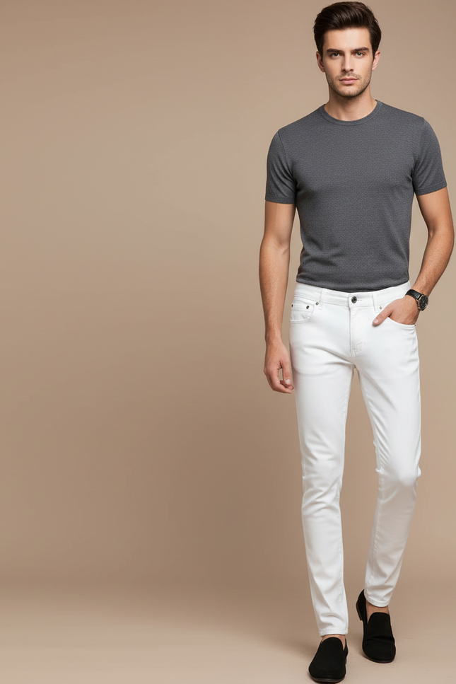 Pantalon Blanc Homme Slim Coton Stretch Casual