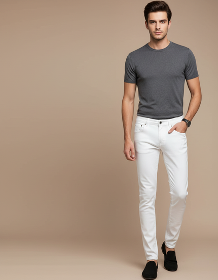 Pantalon Blanc Homme Slim Coton Stretch Casual