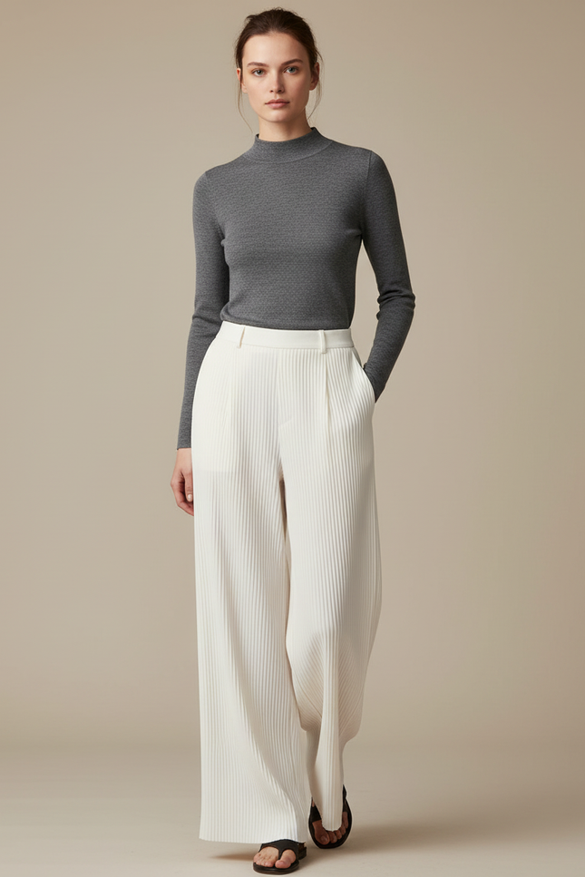 Pantalon Crepe Fluide Blanc - Polyester