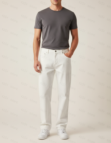 Pantalon Blanc Denim Droit Décontracté Homme Ample - Jean