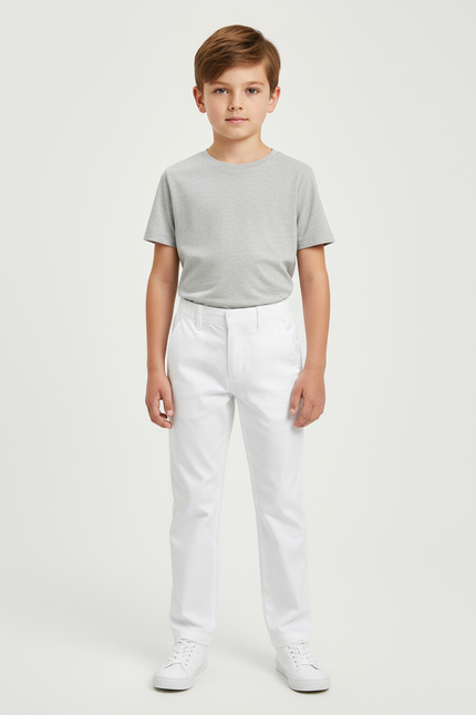 Pantalon Blanc Enfant Droit Classique Décontracté Garçon - Coton