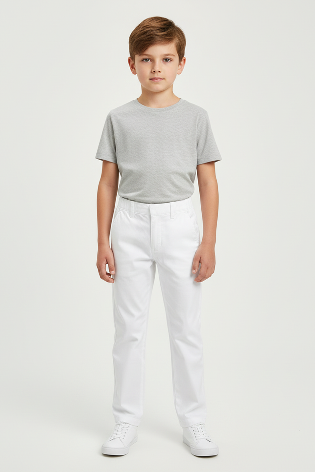 Pantalon Blanc Enfant Droit Classique Décontracté Garçon - Coton