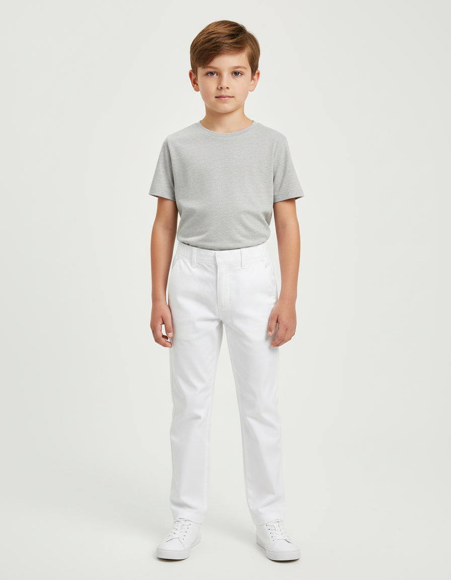 Pantalon Blanc Enfant Droit Classique Décontracté Garçon - Coton