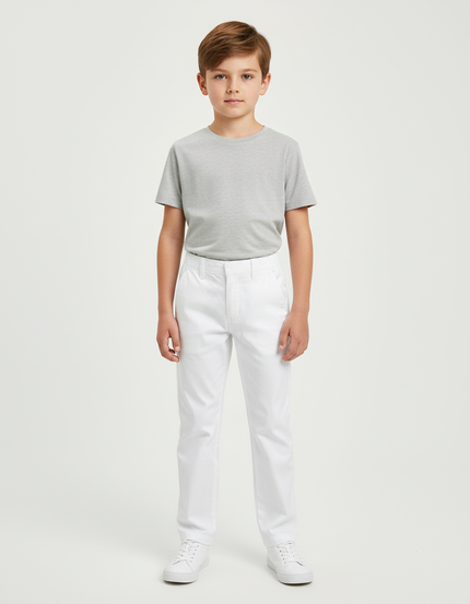 Pantalon Blanc Enfant Droit Classique Décontracté Garçon - Coton