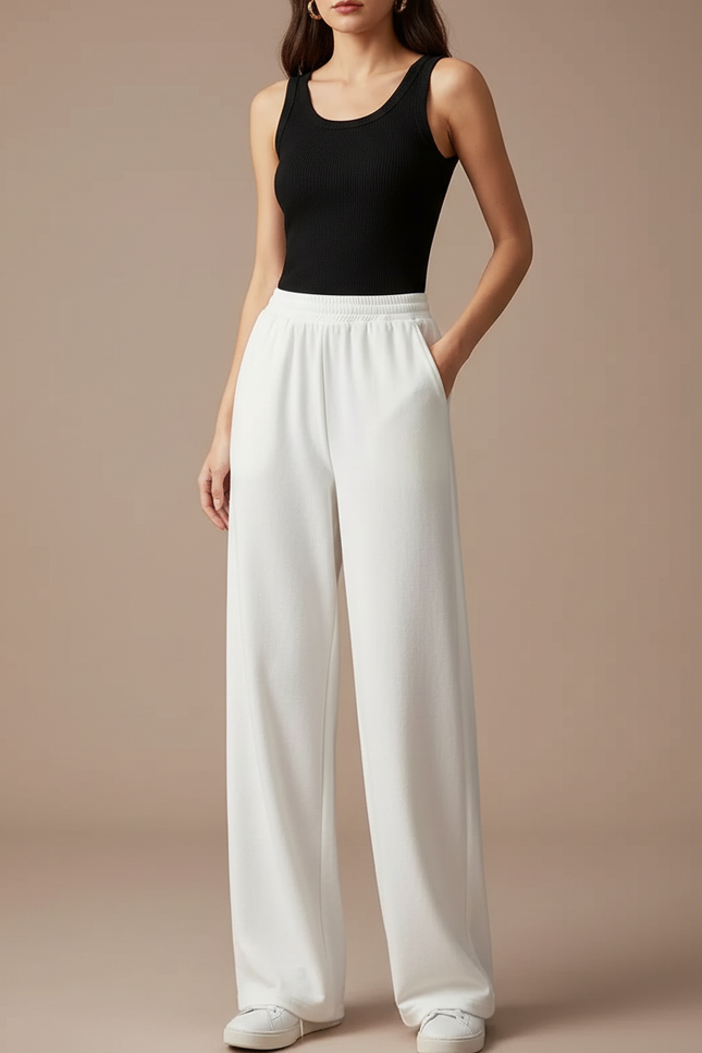 Pantalon Blanc Ample Droit Décontracté Femme - Molleton