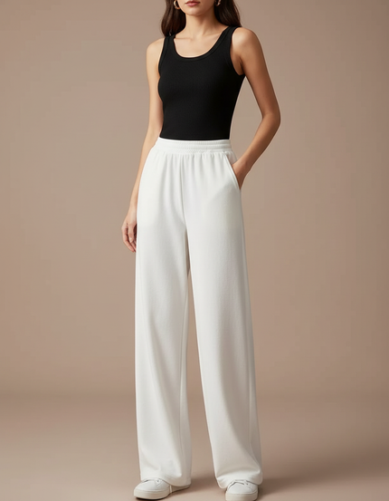 Pantalon Blanc Ample Droit Décontracté Femme - Molleton