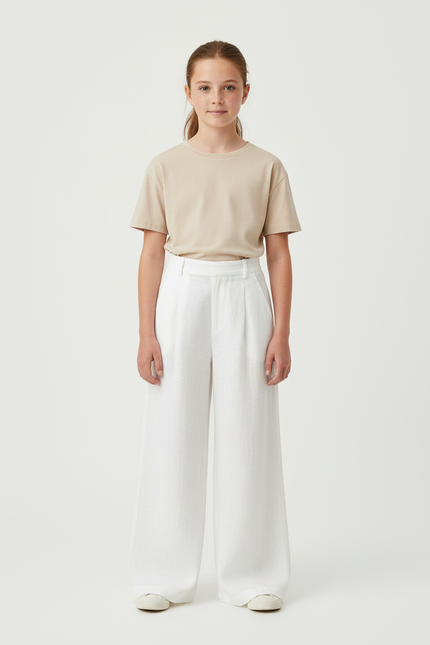 Pantalon Blanc Ample Lin Décontracté Taille Haute