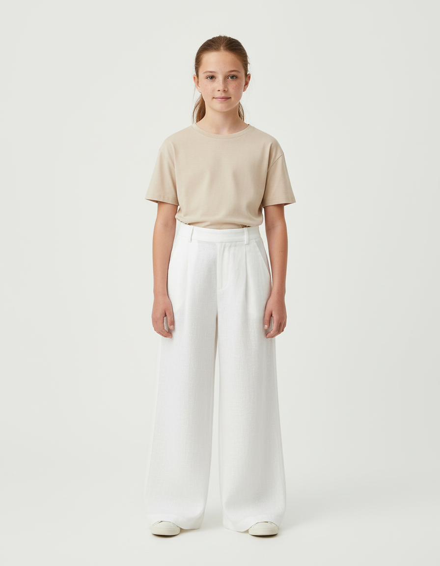 Pantalon Blanc Ample Lin Décontracté Taille Haute