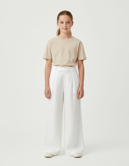 Pantalon Blanc Ample Lin Décontracté Taille Haute