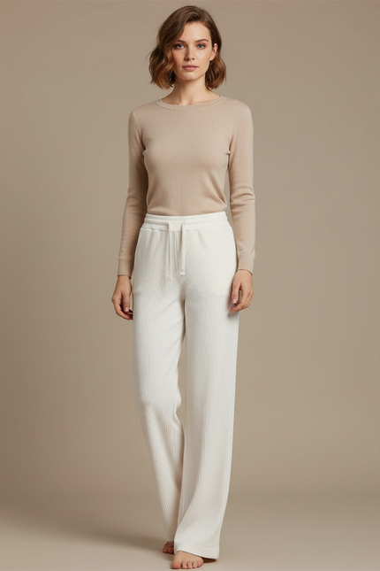 Pantalon Blanc Côtelé Ample Décontracté Femme Doux Cordon - Cordé