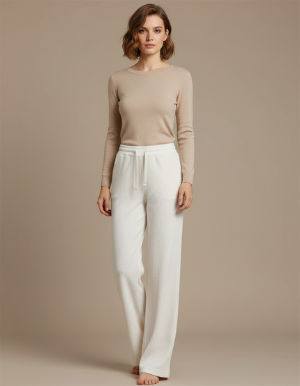 Pantalon Blanc Côtelé Ample Décontracté Femme Doux Cordon - Cordé