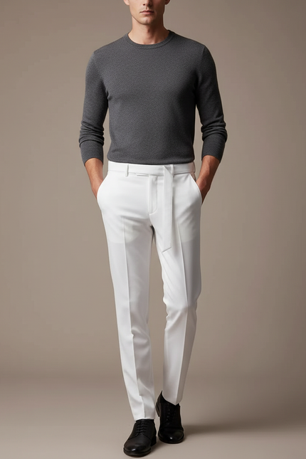 Pantalon Blanc Homme Droit Élégant Formel Ajusté - Gabardine