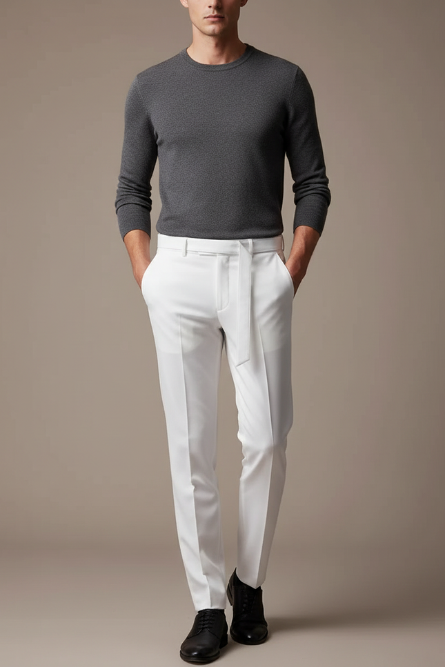 Pantalon Blanc Homme Droit Élégant Formel Ajusté - Gabardine