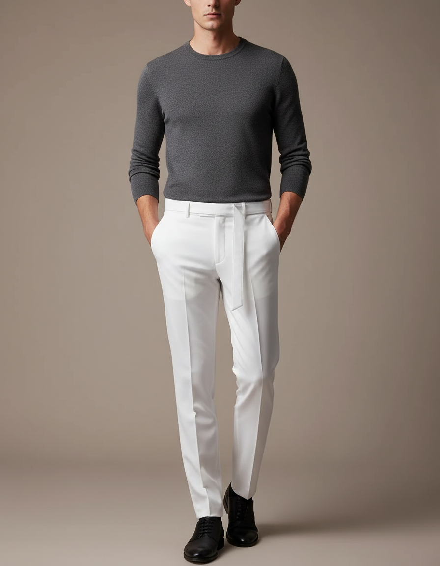 Pantalon Blanc Homme Droit Élégant Formel Ajusté - Gabardine