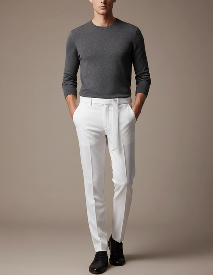 Pantalon Blanc Homme Droit Élégant Formel Ajusté - Gabardine