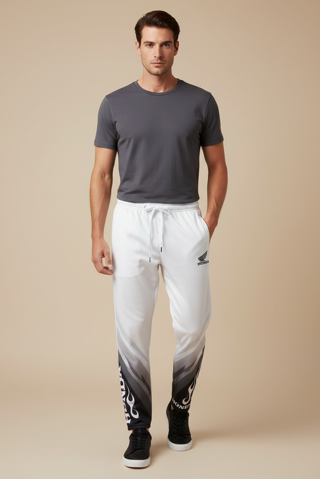 Pantalon Blanc Sportif Honda Racing Flammes Dégradées - Multicolore Polyester
