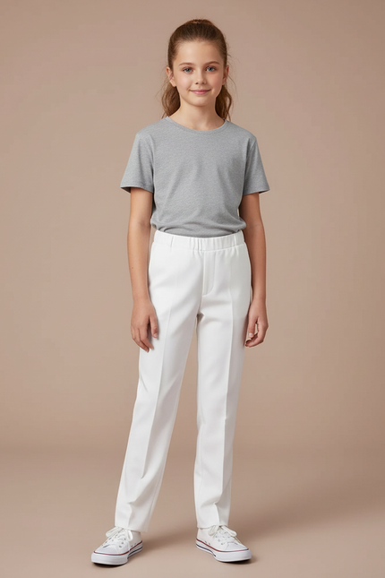 Pantalon Blanc Droit Classique Simple Enfant - Gabardine