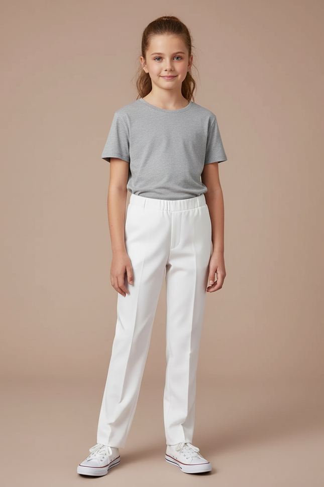 Pantalon Blanc Droit Classique Simple Enfant - Gabardine