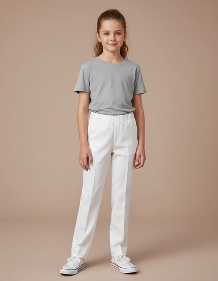 Pantalon Blanc Droit Classique Simple Enfant - Gabardine