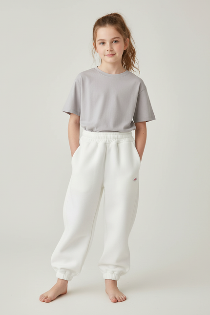 Pantalon Blanc Molletonné Ample Confortable Enfant