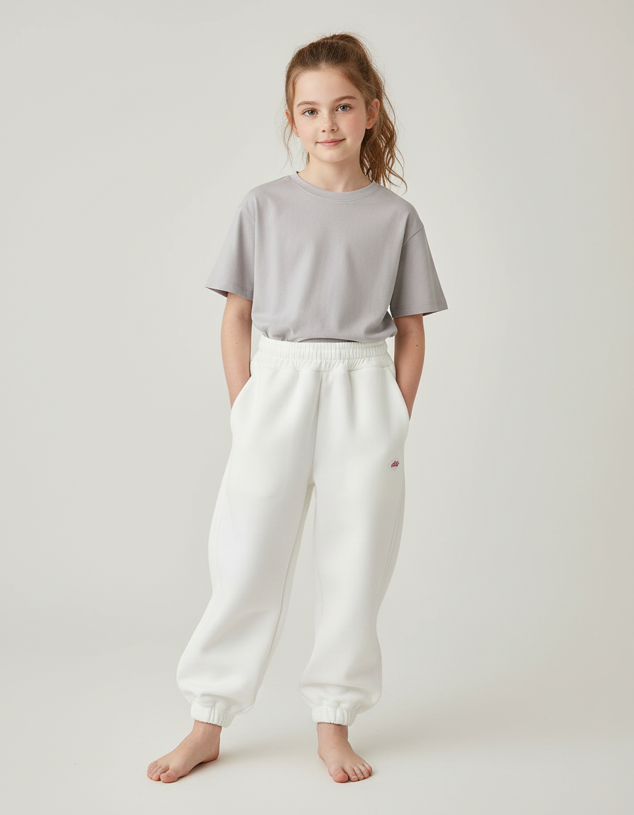 Pantalon Blanc Molletonné Ample Confortable Enfant