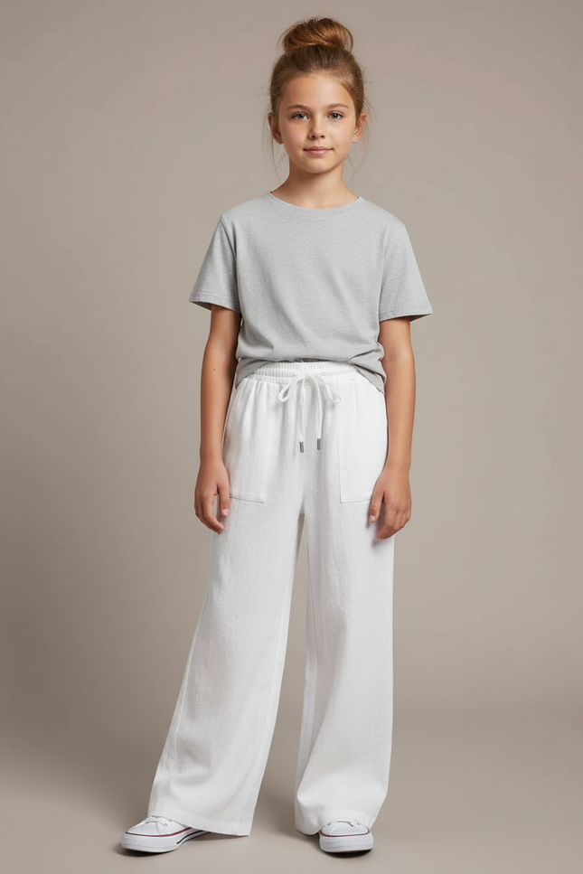 Pantalon Blanc Lin Ample Décontracté Enfant
