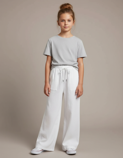 Pantalon Blanc Lin Ample Décontracté Enfant
