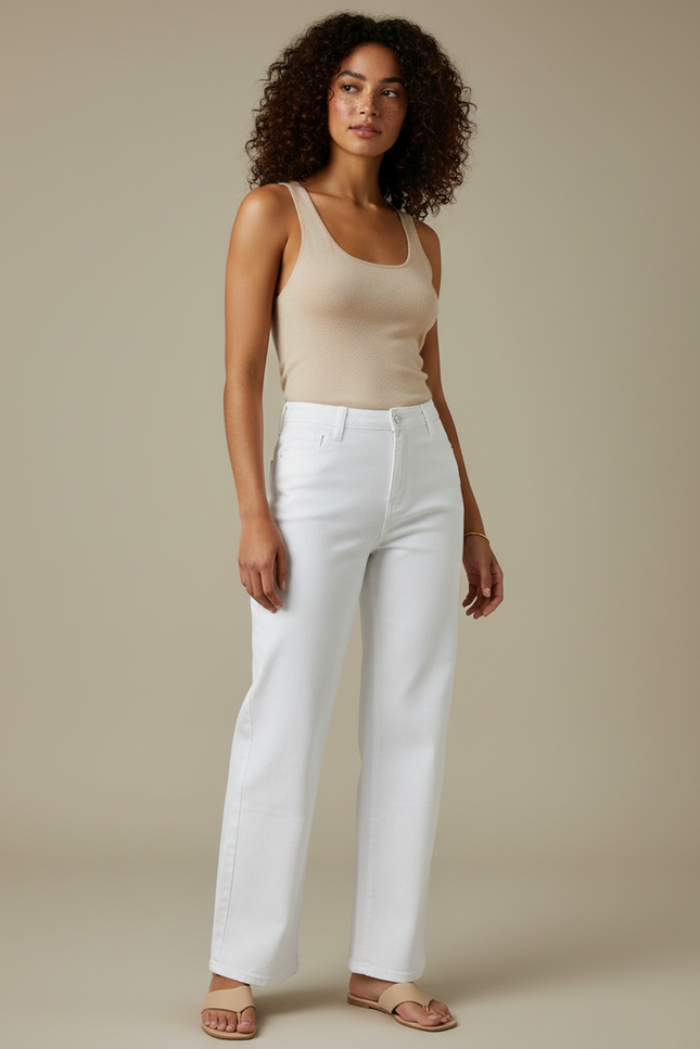 Pantalon Blanc Droit Décontracté Taille Haute Femme - Jean