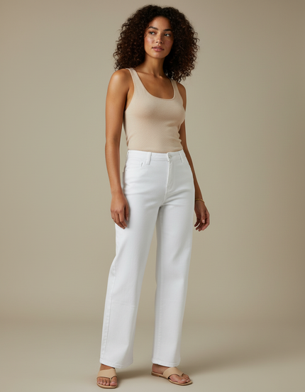 Pantalon Blanc Droit Décontracté Taille Haute Femme - Jean