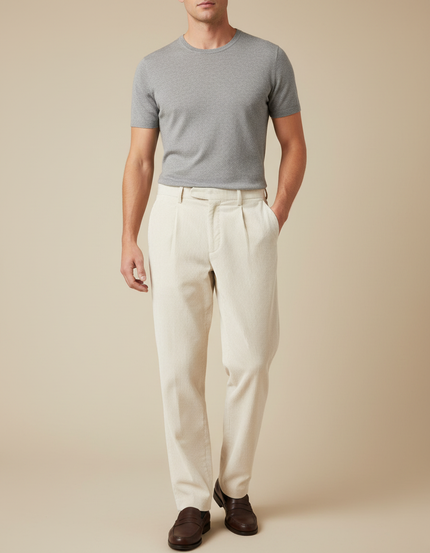 Pantalon Blanc Velours Côtelé Plissé Décontracté Homme - Cordé