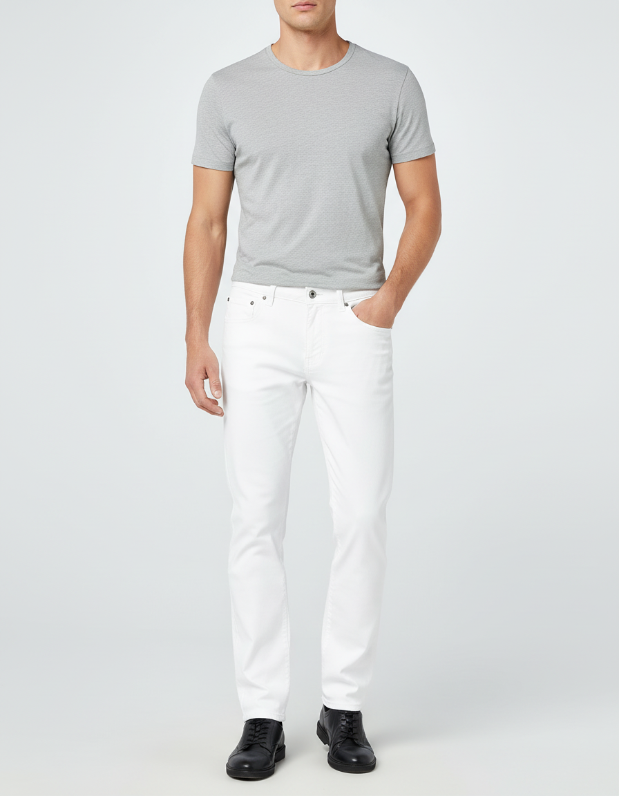 Pantalon Blanc Homme Droit Classique Décontracté Coton