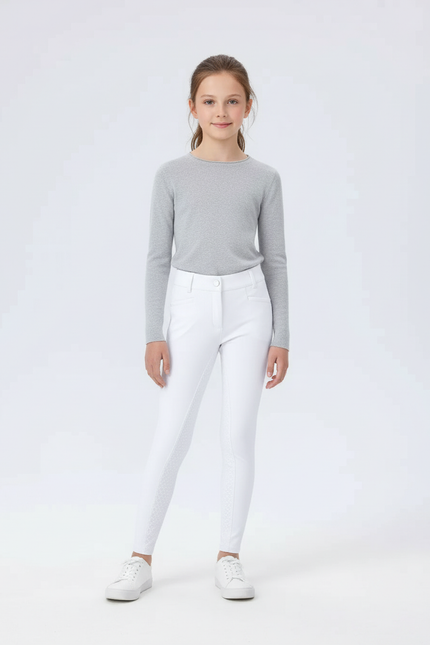 Pantalon Blanc Équestre Enfant Slim Silicone Motif - Polyester