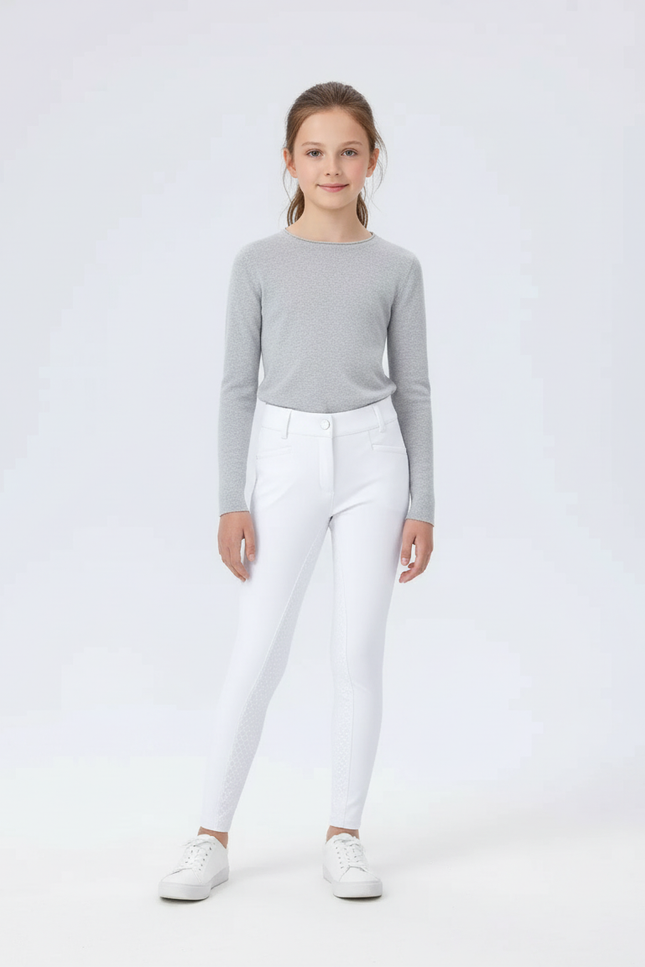 Pantalon Blanc Équestre Enfant Slim Silicone Motif - Polyester