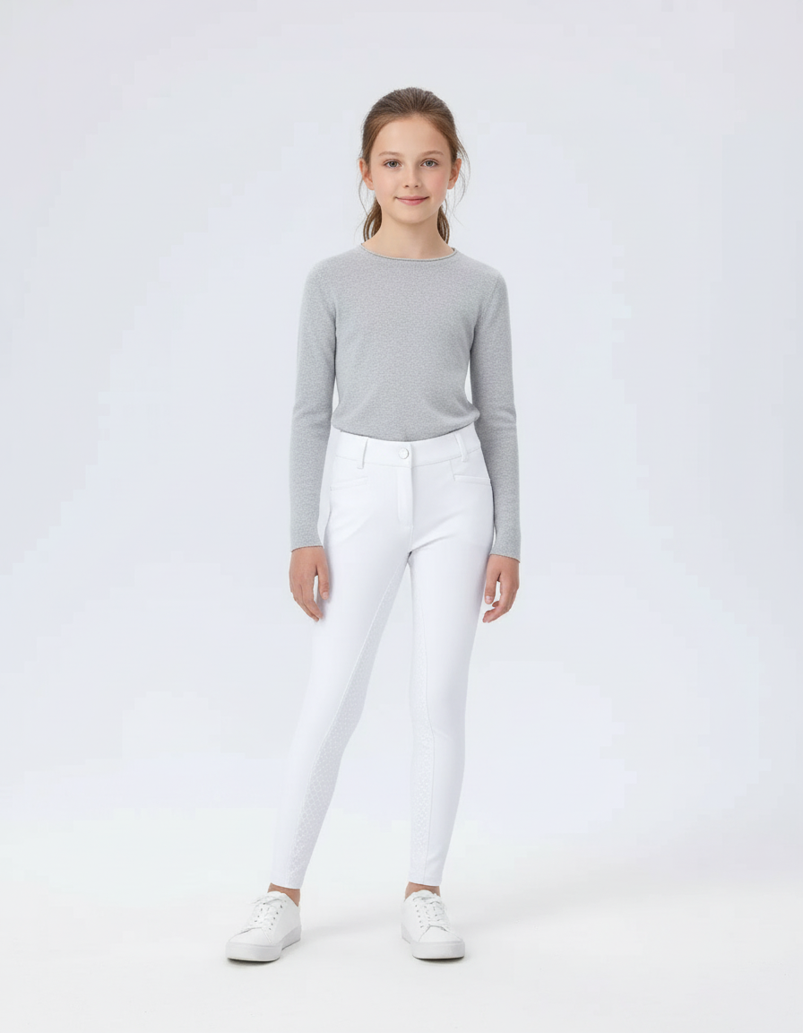 Pantalon Blanc Équestre Enfant Slim Silicone Motif - Polyester
