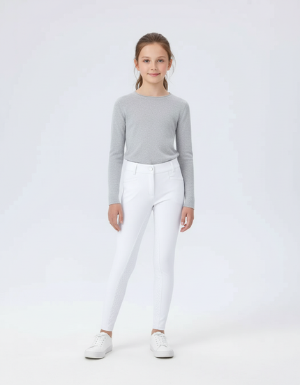 Pantalon Blanc Équestre Enfant Slim Silicone Motif - Polyester