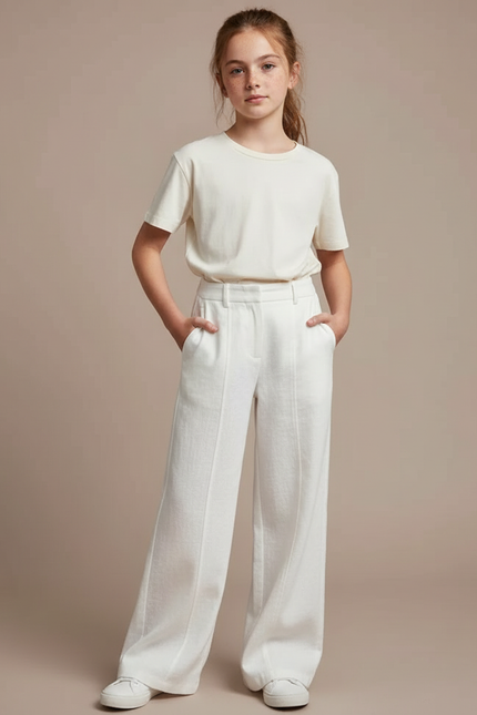 Pantalon Blanc Lin Ample Droit Taille Haute