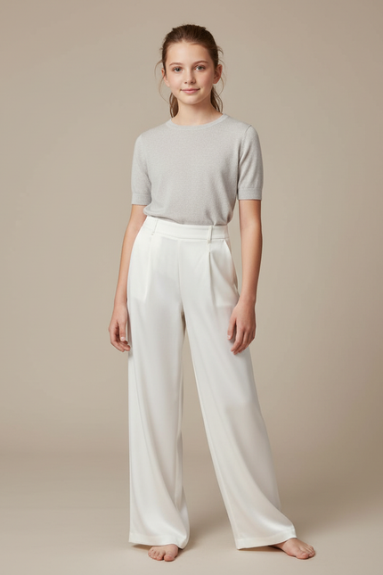 Pantalon Blanc Fluide Satiné Ample Élégant
