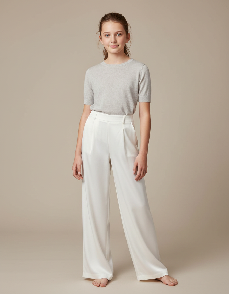 Pantalon Blanc Fluide Satiné Ample Élégant