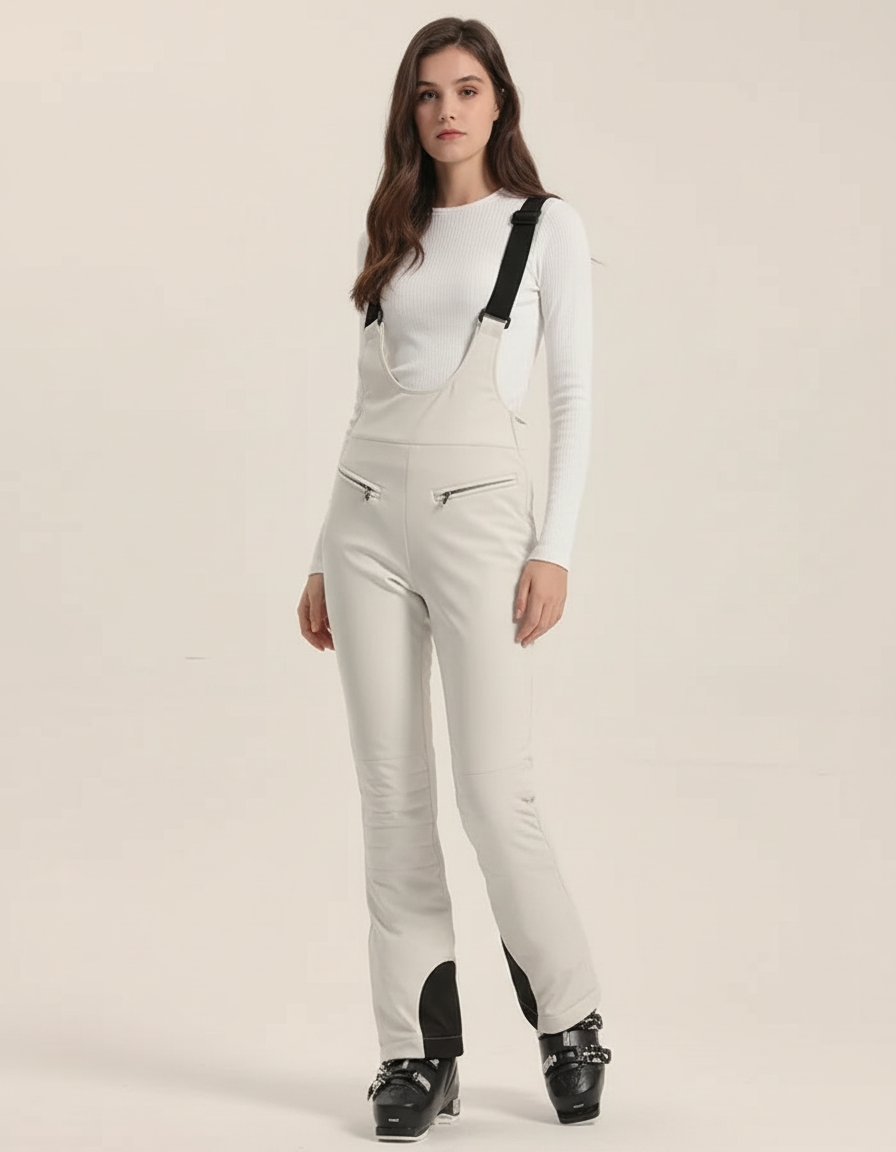 Pantalon Blanc Ski Bretelles Imperméable Femme - Polyester
