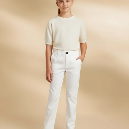 Pantalon Blanc Droit Classique Simple Fille - Gabardine