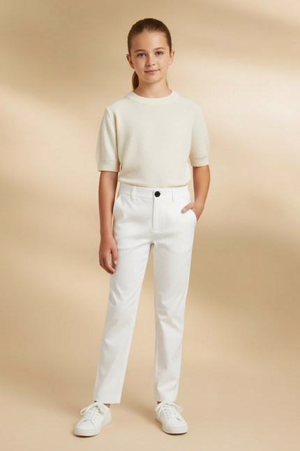 Pantalon Blanc Droit Classique Simple Fille - Gabardine