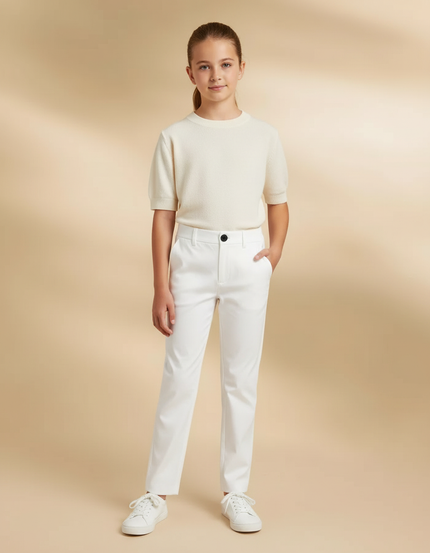 Pantalon Blanc Droit Classique Simple Fille - Gabardine
