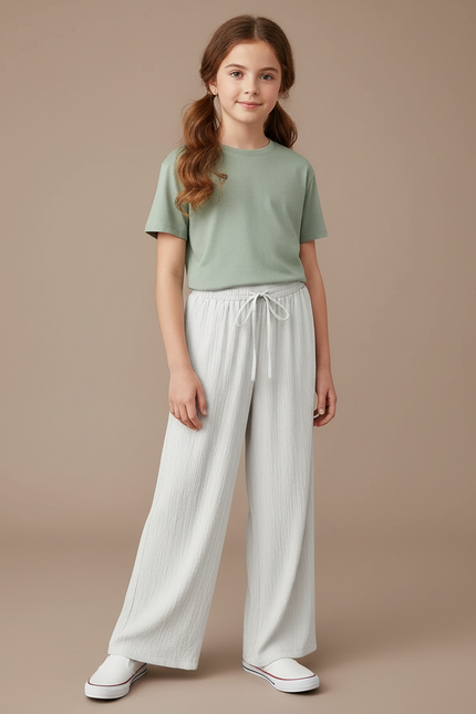 Pantalon Blanc Fluide Ample Confortable Décontracté Côtelé - Cordé