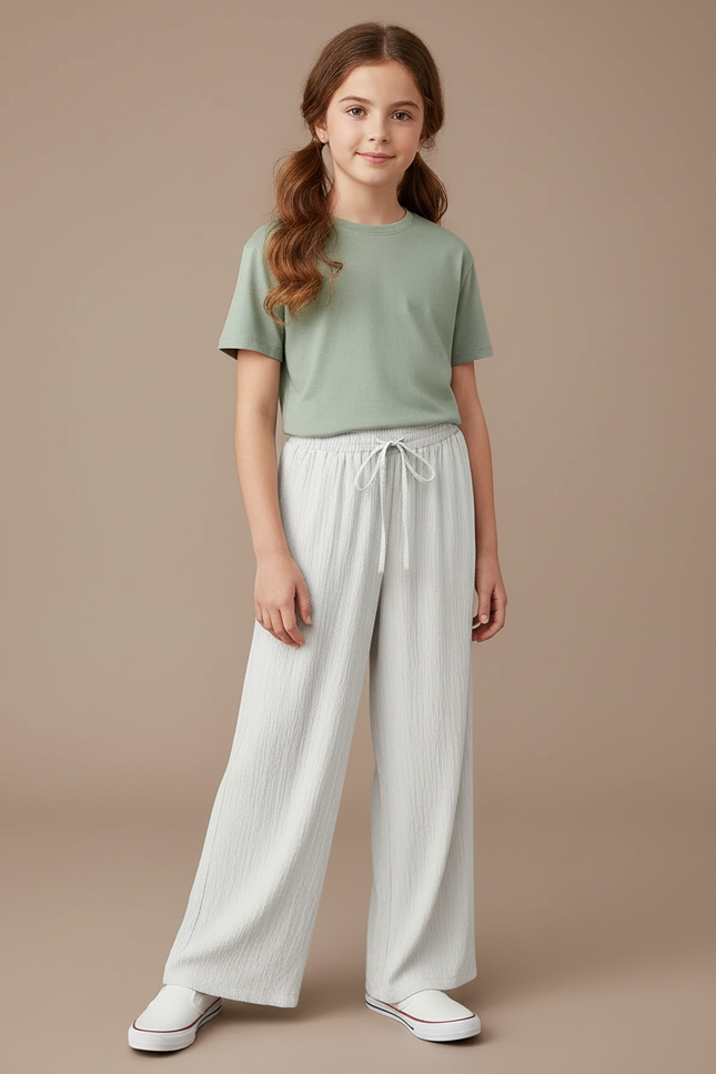 Pantalon Blanc Fluide Ample Confortable Décontracté Côtelé - Cordé
