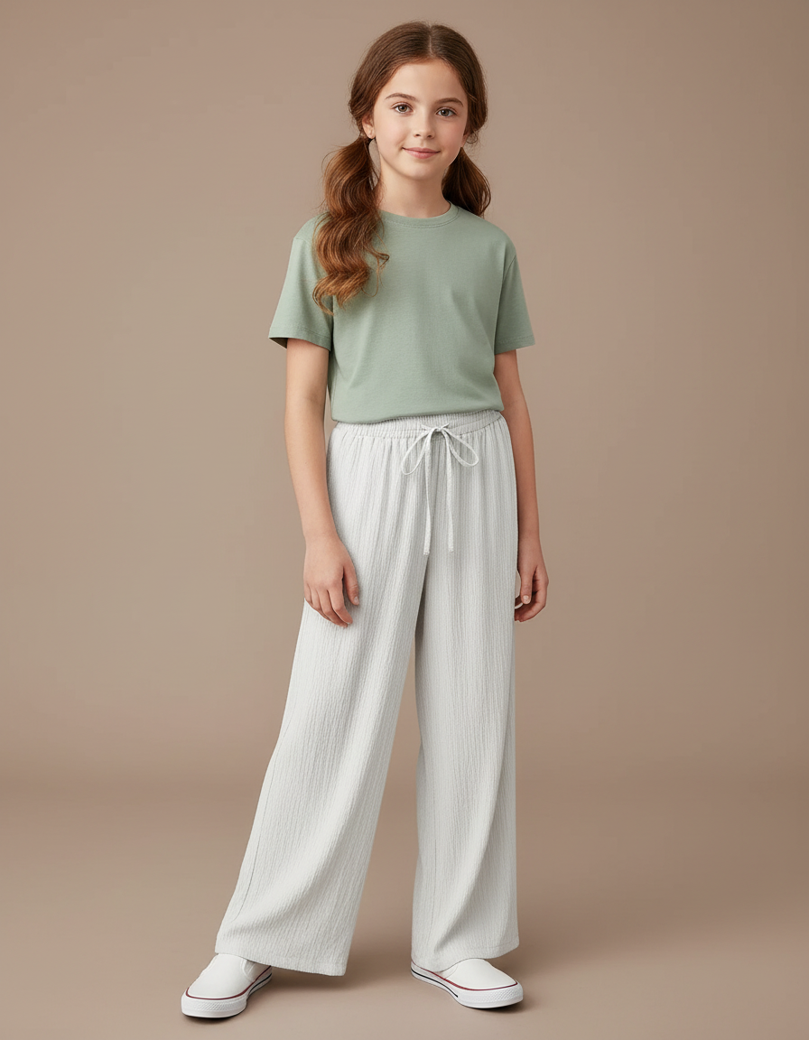 Pantalon Blanc Fluide Ample Confortable Décontracté Côtelé - Cordé