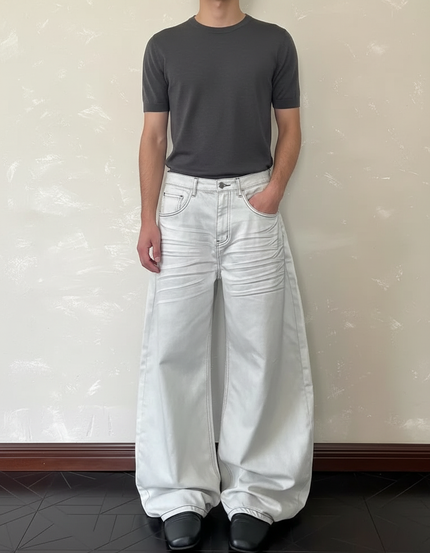 Pantalon Blanc Large Décontracté Coton Y2K Homme - Jean