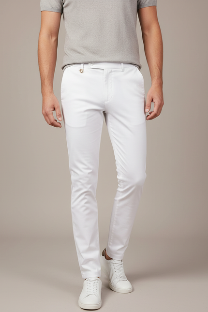Pantalon Blanc Homme Slim Fit Décontracté Élégant - Gabardine