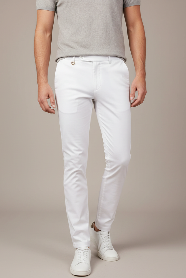 Pantalon Blanc Homme Slim Fit Décontracté Élégant - Gabardine